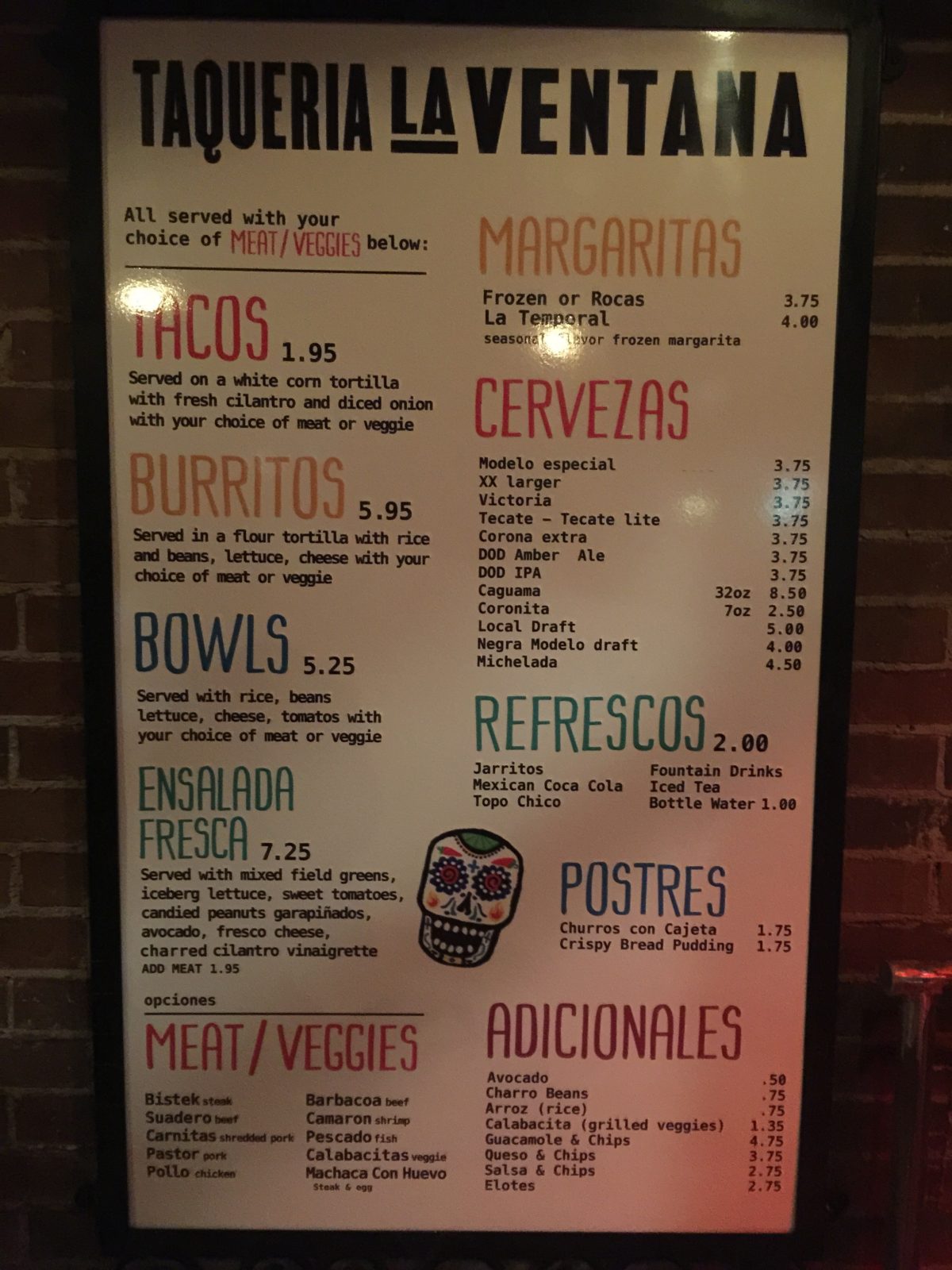 La Ventana's menu