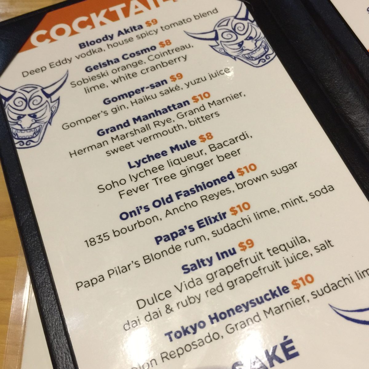 Oni Cocktail Menu